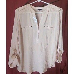 Womens Blouse Sheer Long Sleeve Pullover Beige Size Medium Dynamite
